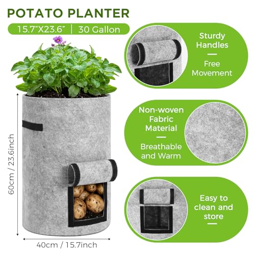 4 Pack 30 Gallon Potato Grow Bags with Harvest Window (Black, Gray)