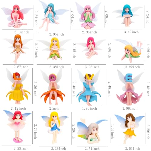 16 Pieces Miniature Fairy Garden Accessories Small Fairy Figurines Hand Painted Fairies Figures Girl Fly Wing Figurines for Car Decor Fairies Garden Flower Pot Birthday Cake Topper (16 Pieces)