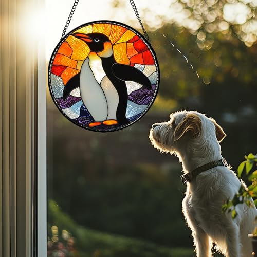 Penguin Stained Glass Window Hanging Suncatcher Gifts for Women 6.3" (Multiple Colors / 6.3x6.3 IN)