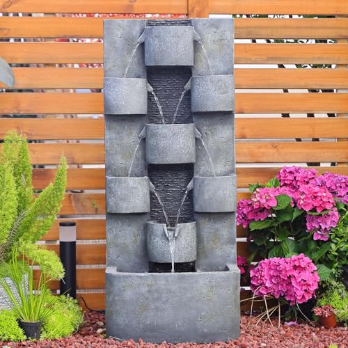 44.8" H Modern Outdoor Water Fountain with LED Lights and Pump (Grey_1 44.8 Inch)