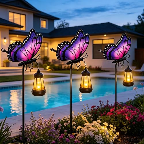 2 Pack Butterfly Solar Garden lights Outdoor Waterproof