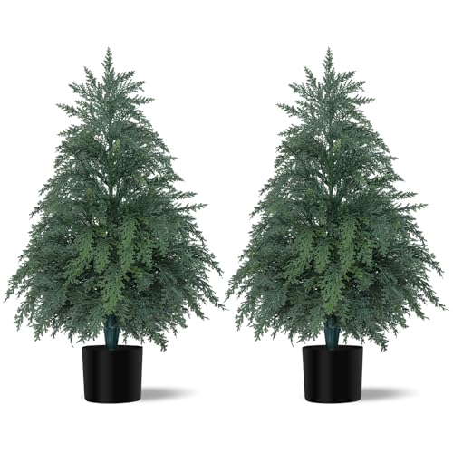 2Pack Fake Cypress Topiary Trees with Pot (2FT/24IN)