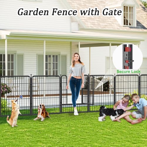 Garden Fence with Gate Metal Fencing Outdoor for Yard