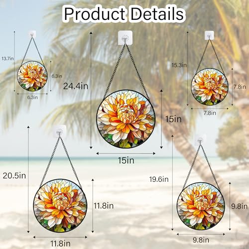Orange White Flower Stained Glass Window Hanging Suncatcher Gifts 12" (Multiple Colors / 11.8x11.8 IN)
