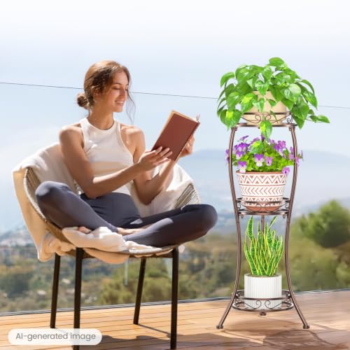 3 Tiers Metal Corner Plant Flower Stand Tall Indoor Outdoor (Classic Bronze / 3 Tier)