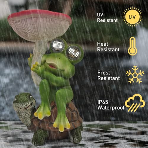 Frog Turtle Solar Garden Statue Light Outdoor Figurine for Yard Decor (Green Frog)