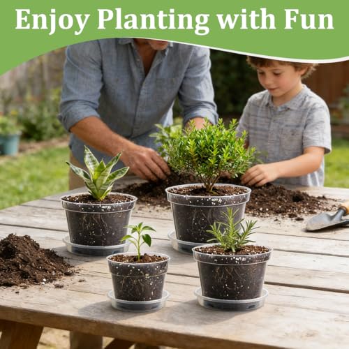 15 Pack 8/7/6 Inch Clear Nursery Pots with Saucer, Transparent Plastic Plant Pot with Drainage Hole, Sturdy Planting Starter Pots for Gardening Flower Herb Vegetable (Clear / Mix 6/7/8 Inch 15 Pack)