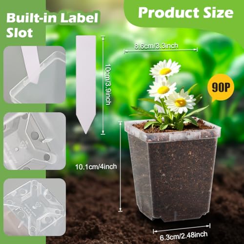 3.3 Inch Clear Nursery Pots with Drainage (Clear Pot+labels / 3.3Inch)