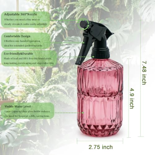 Glass Plant Mister 13.5 oz Fine Mist Plant Spray Bottle Amaranth (C-Red)