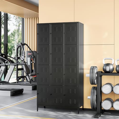 Metal Locker Storage Locker (Black(4 Legs) / 12 Doors-Wide-71")