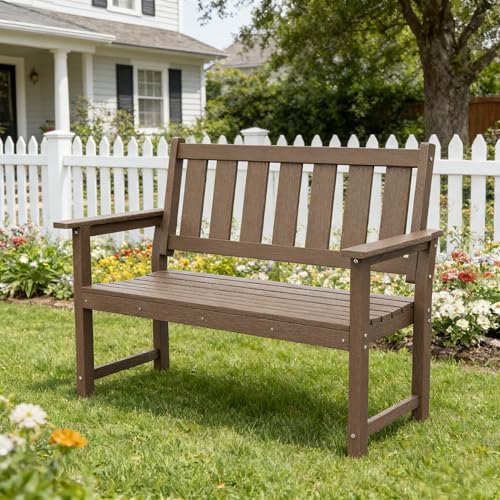 50" HDPE Weatherproof Outdoor Bench Patio Seating (Mocha Brown / 2-Person)