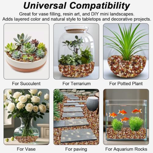 Decorative River Pebbles for Vase Fillers Aquarium Potted Plant Landscaping (5 Pounds / Three Colors)