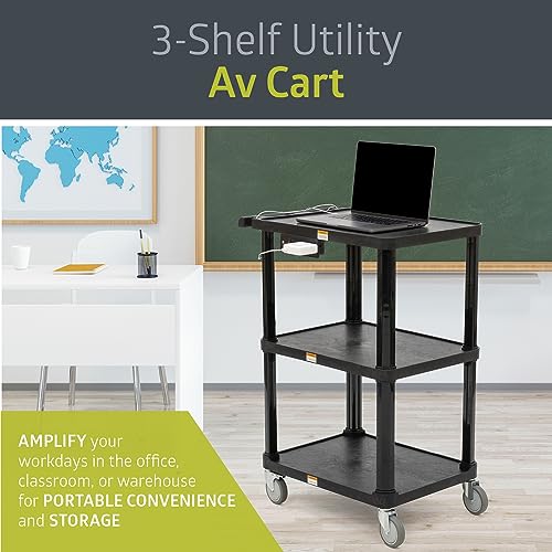 3 Shelf Mobile Utility Cart with 3 Outlets and 8' Cord (2 Pack)