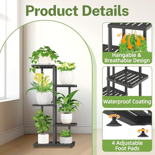 Plant Stand with Grow Light Indoor Outdoor (Black / 4 Tier with Light)