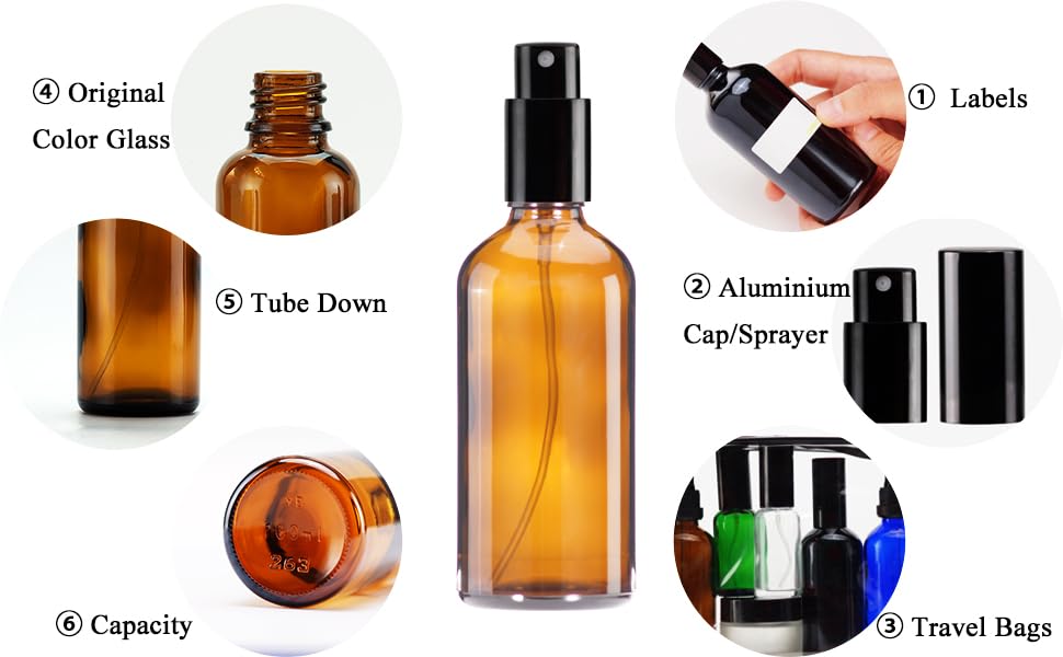 Amber Glass Spray Bottles 4oz (4 Count)