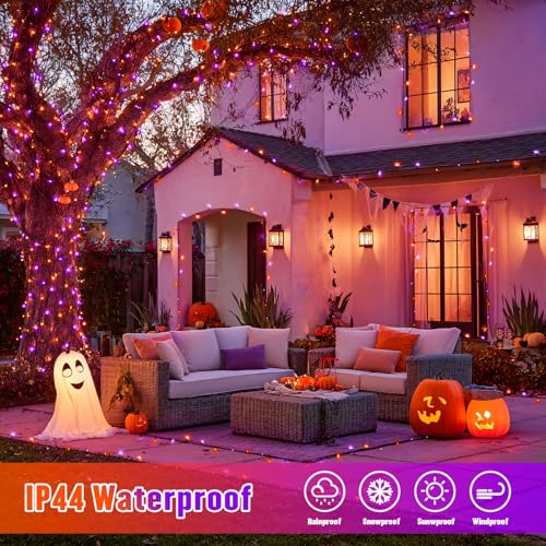 2 Pack Solar Halloween Lights Orange and Purple (Orange and Purple / 100LED*2)