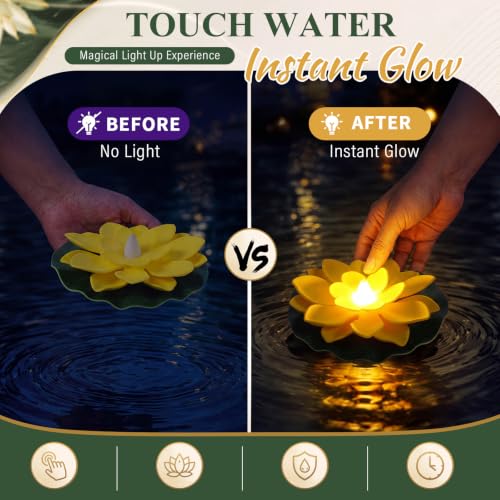 9 Pcs 3.94 in Floating Lotus Lights with Battery (3.94 Inch / Yellow)