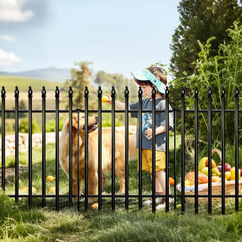 32" H x 24" W Metal Garden Fence (Black / 32″ H x 10 ft (5 Panels))