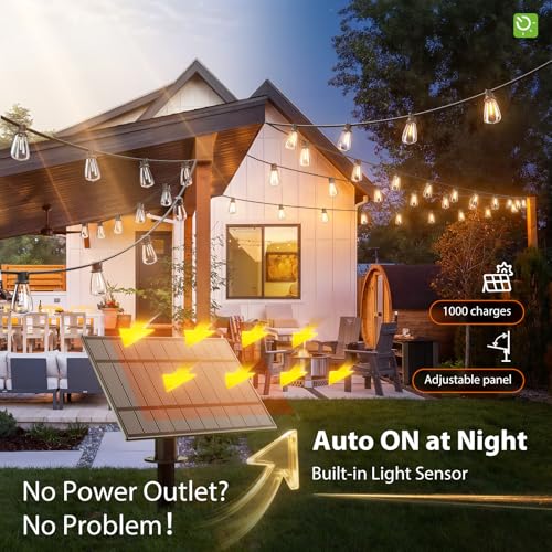 54(48+6) FT Solar String Lights Outdoor with USB Port Remote (48 Foot)