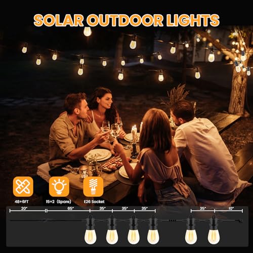 104FT(98+6) Solar String Lights Outdoor Waterproof, Solar Powered Patio Light with 30+2 Dimmable S14 Edison Bulbs Shatterproof & Remote Control, Solar String Lights for Outside Garden Backyard (104FT)