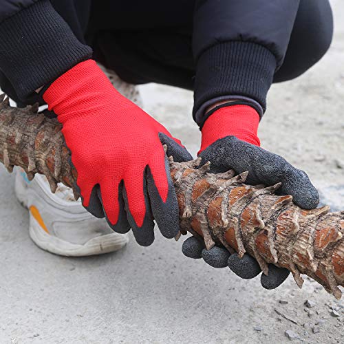 Crinkle Latex Rubber Coated Safety Work Gloves for Men Women (X-Small / Red-12 Pairs)