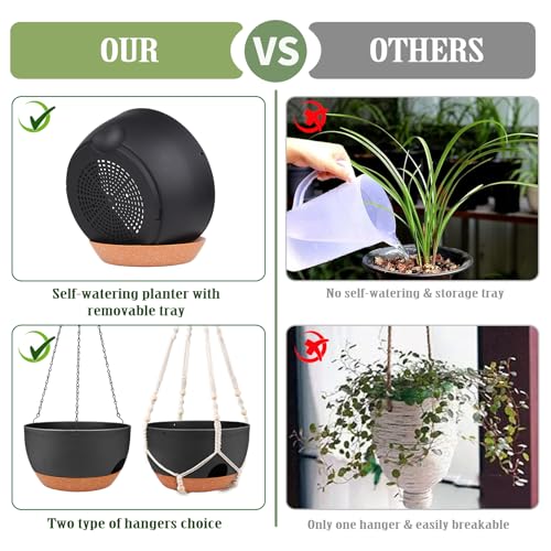 12 Inch Hanging Basket Planter with Chain & Rope for Indoor Outdoor Plants (2 Type Plant Hangers Black / 12 Inch)
