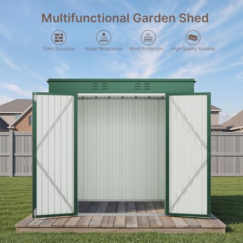 8x6 FT Outdoor Shed (Green / 8' x 6' FT/Sloped-roof)