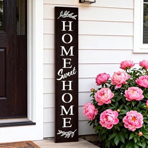 Farmhouse Wooden Welcome Sign Stand for Front Door (Black Board / 7.8" x 47.2" / Home Sweet Home)