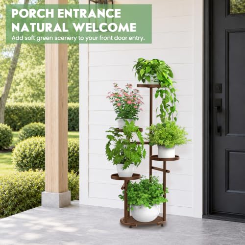 Tall 5 Tier Round Metal Corner Plant Stand Indoor (Brown / 5-Tier Round Base)