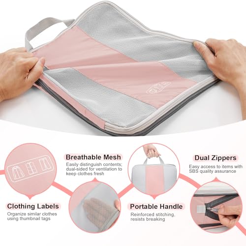 8 Set Compression Packing Cubes for Travel Essentials (Pink)