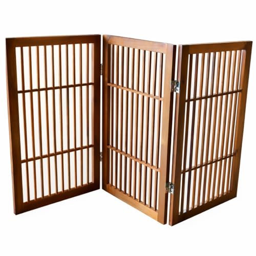 Pet Dog Gate Freestanding (3 Panel 30" Tall / Brown Pet Gate)