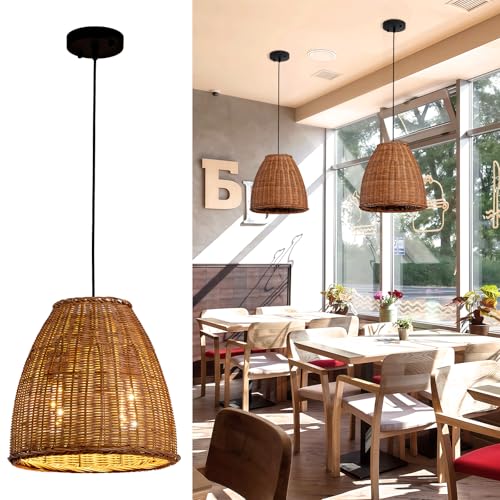 13.8" Rattan Pendant Light (Dark Brown Rattan / 13.77" 2-Light)