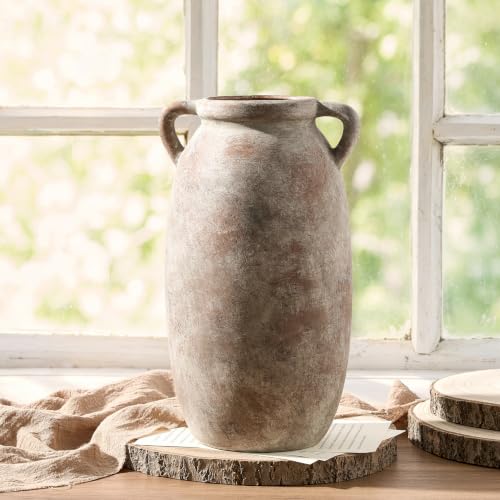 Ceramic Flower Vase 12 inch Farmhouse Rustic Vase Decorative Pottery Terracotta Tall Vases for Home Decor Table Mantle Fireplace Living Room Bathroom Wedding Centerpiece (L-terracota)