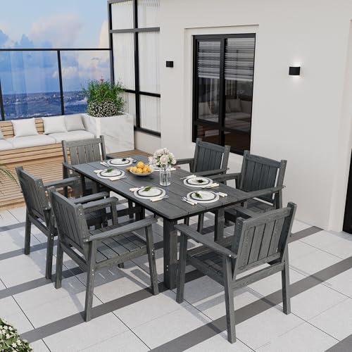 Patio Dining Table Set (Grey / 6-Seat(7PCS)66.7"Table)