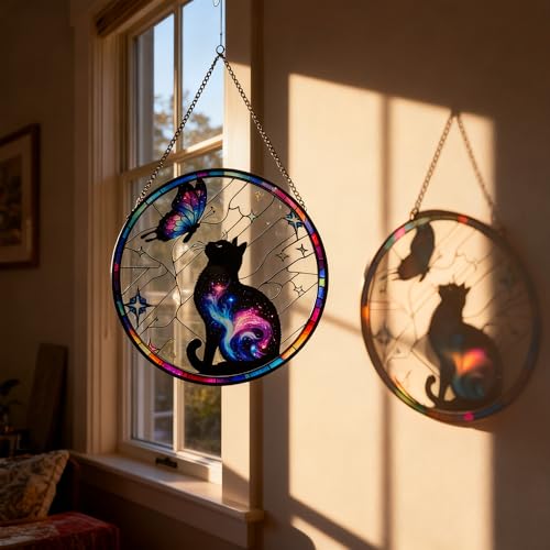 Black Cat Stained Glass Window Hanging (Black Cat)
