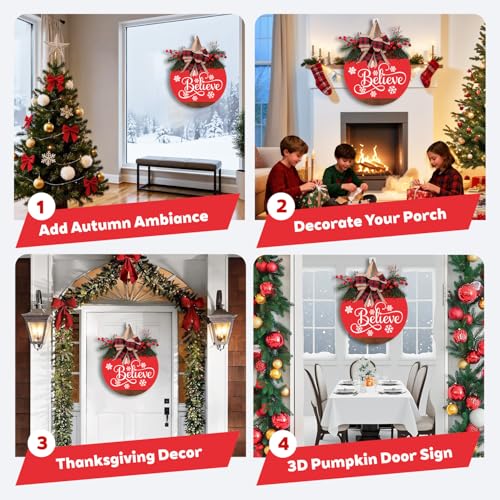 Christmas Wreath Sign for Front Door (Christmas Door Sign-a)