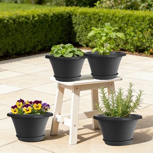 12 Inch Pots for Plants (Diamond Pattern-black / 12 inch-4 Pack)