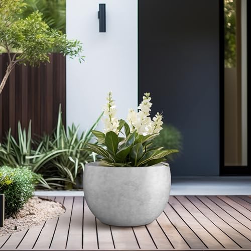 Small Round Bowl Pale Gray Concrete Planter 11.8" Dia (Natural Concrete / 11.8" d)