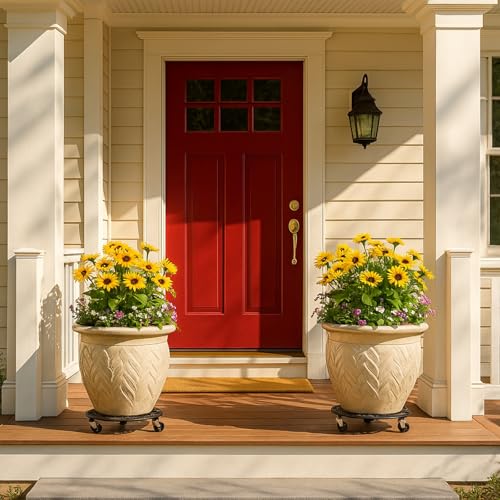 3 Pack Plant Caddy with Wheels 14 Inch Rolling Plant Stand for Large Plants Heavy Duty Plant Rollers Metal Plant Dolly Rustproof Planter Stand Wrought Iron Plant Stands Flower Cart Indoor Outdoor (14 inches)