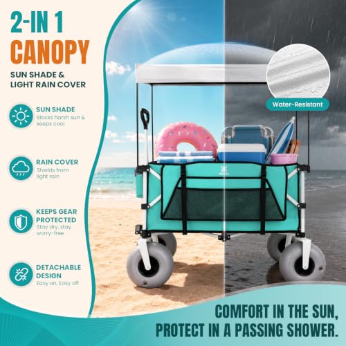 Beach Wagon with Big Balloon Wheels for Sand (Light Blue / 200L)