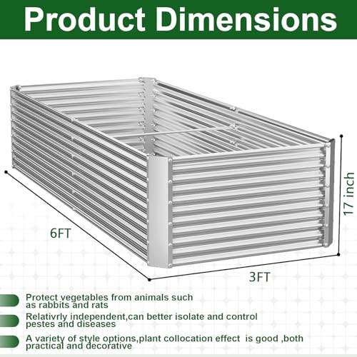 2 Pack Tall Corrugated Galvanized Steel Raised Garden Bed Outdoor (6x3FTx17inch)