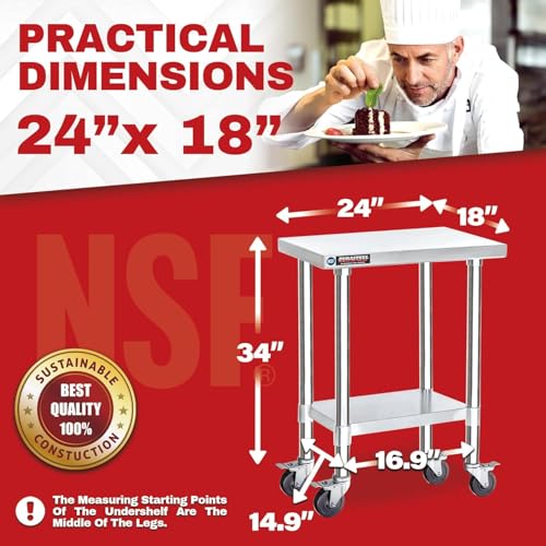 24x18 NSF Stainless Steel Cart Work Table (24" x 18" / Table Cart with Casters)