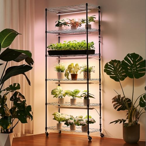 Plant Shelf with Grow Light (Black / 6-Tier)
