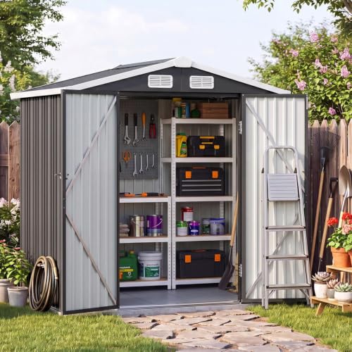 6x4FT Outdoor Storage Shed with Floor Black (Dark Black / 6' x 4')