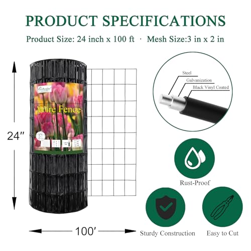 Black PVC Coated Welded Wire Fence 24" x 100' Roll (Black / 2''x3'' 16GA 24''x100')