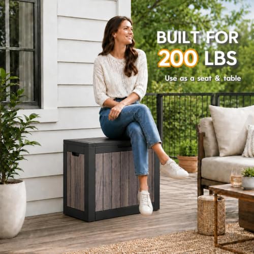 35 Gallon Outdoor Storage Box Waterproof Deck Box for Patio (Driftwood / 35 Gallon)