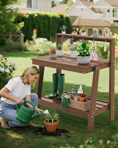 3 Tier Outdoor Potting Bench with Storage (Brown / Sleek)