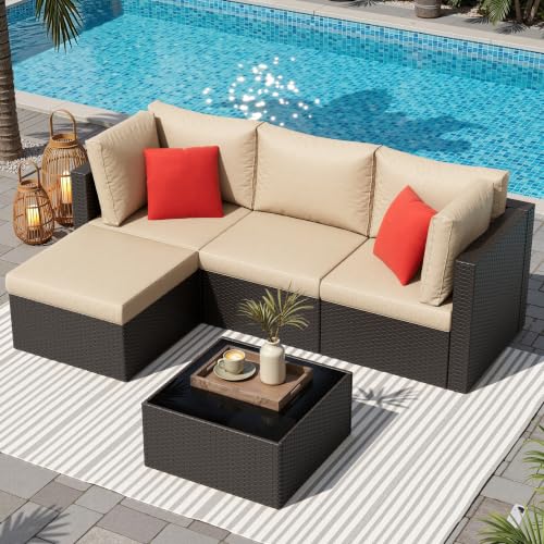 5 Pieces Patio Furniture Sets Outdoor All (Beige / 5 pcs)
