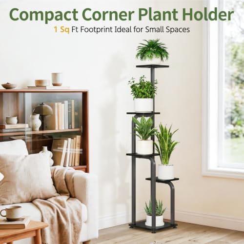 Plant Stand Shelf Tall for Indoor Corner Flower Rack (Standard Black / 5 Tier)