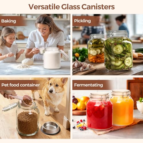 Glass Pantry Jars with Airtight Lids 0.7 Gallon 2 Pack Wide Mouth (88oz*2)